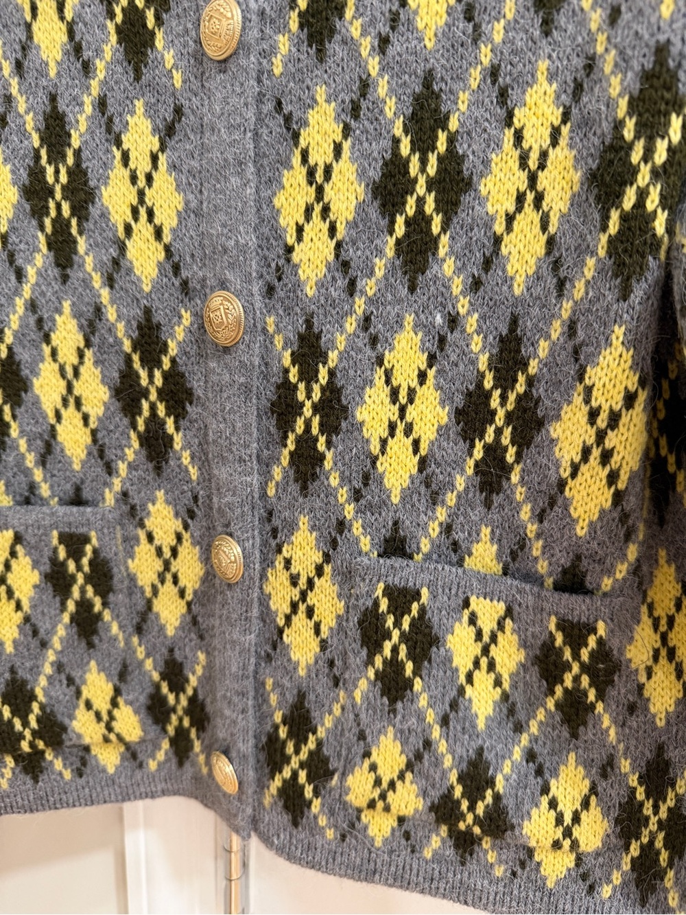 Zara Grey & Yellow Argyle Knit Cardigan - Picture 2 of 3